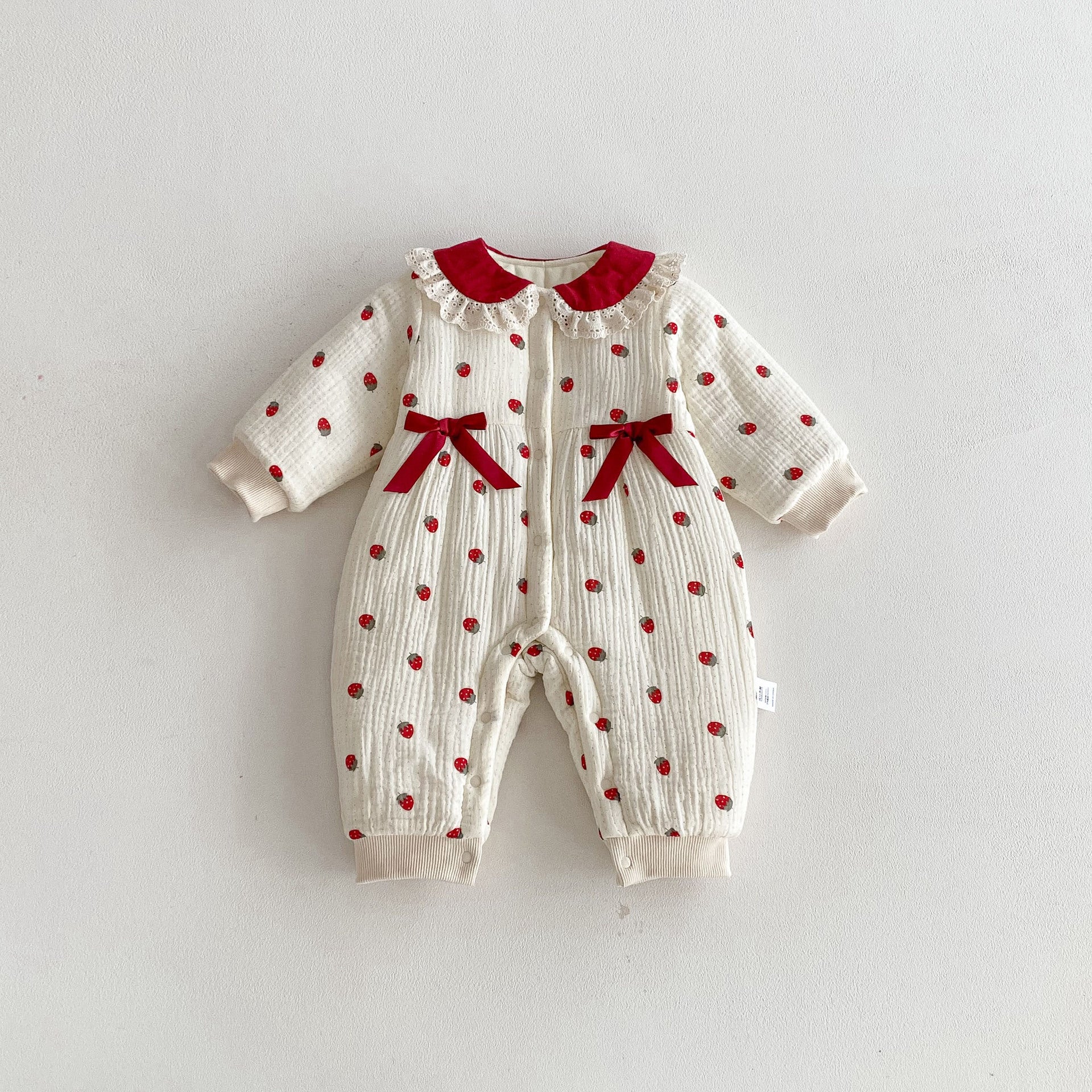 Winter Arrival Baby Girls Long Sleeves Strawberry Pattern Fleece-line Warm Rompers, MyKids-USA®, Baby One-Pieces, MyKids-USA - Size/Age - 66 (3-6M) - Color - Beige -  -  - TR2511140039-A