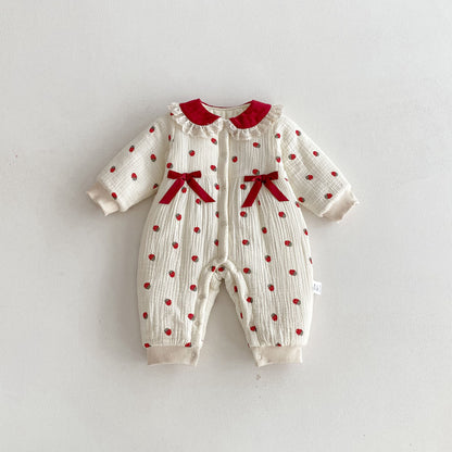 Winter Arrival Baby Girls Long Sleeves Strawberry Pattern Fleece-line Warm Rompers, MyKids-USA®, Baby One-Pieces, MyKids-USA - Size/Age - 66 (3-6M) - Color - Beige -  -  - TR2511140039-A