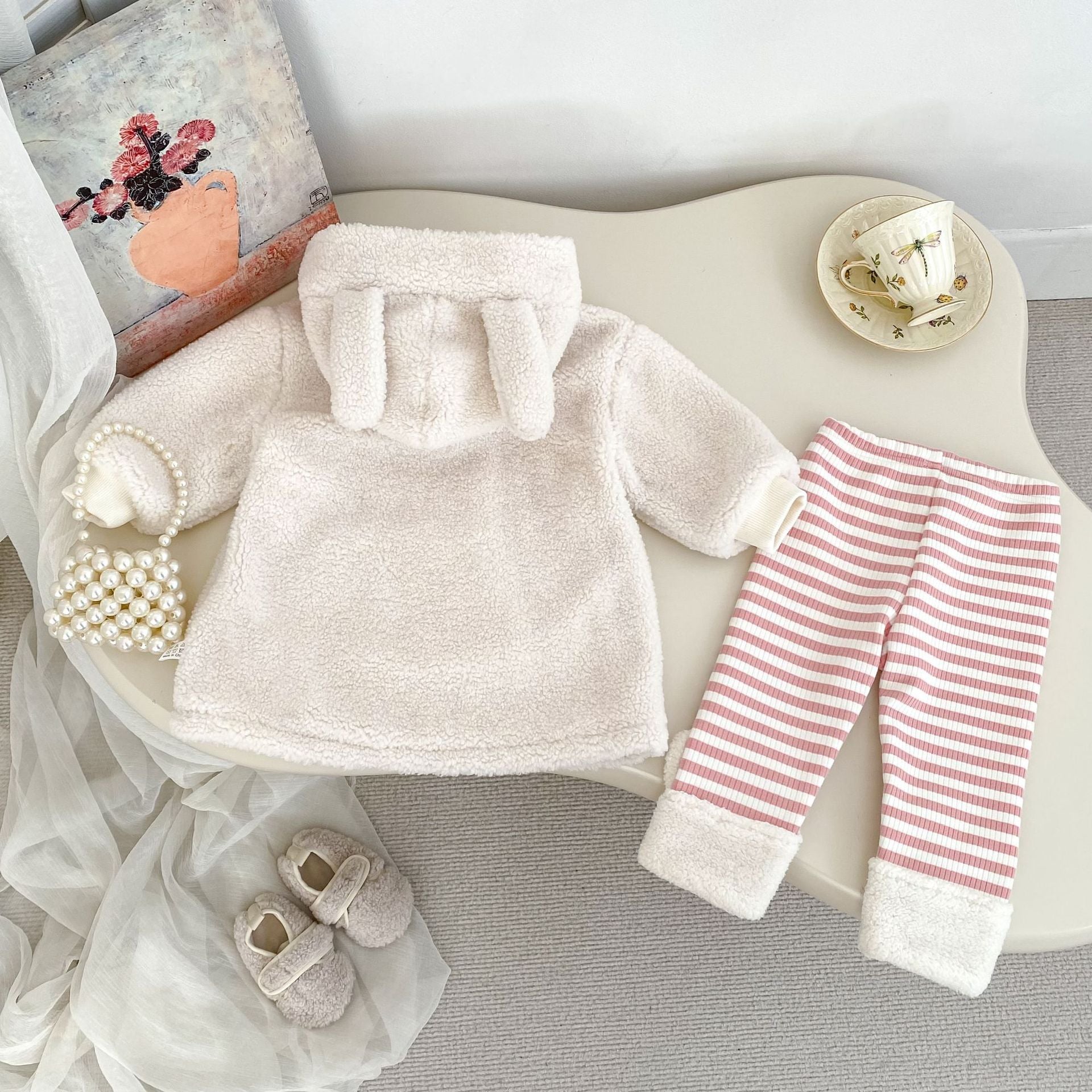 Winter Baby Kids Girls Long Sleeves Cartoon Pattern Fluffy Hoodies and Striped Pants Clothing Set, MyKids-USA®, Baby & Toddler Outfits, MyKids-USA -  -  -  -  -  -  - 