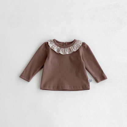 Autumn Arrival Baby Girls Flowers Pattern Collar Long Sleeves Top, MyKids-USA®, Baby & Toddler Tops, MyKids-USA - Size/Age - 73 (6-9M) - Color - Brown -  -  - TR2509172346-B