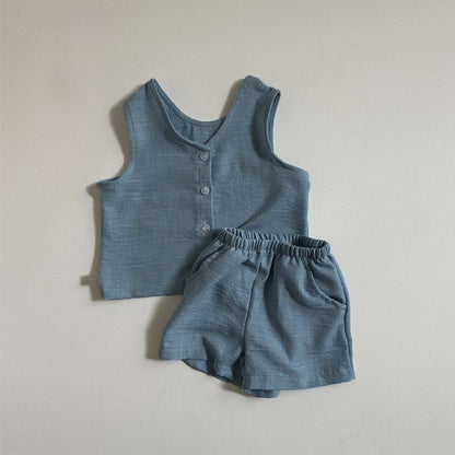 Summer Hot Selling Baby Kids Unisex Sleeveless Single Breasted Top Vest and Shorts Casual Clothing Set, MyKids-USA®, Baby & Toddler Outfits, MyKids-USA - Size/Age - 73 (6-9M) - Color - Blue -  -  - TR2505212318-A