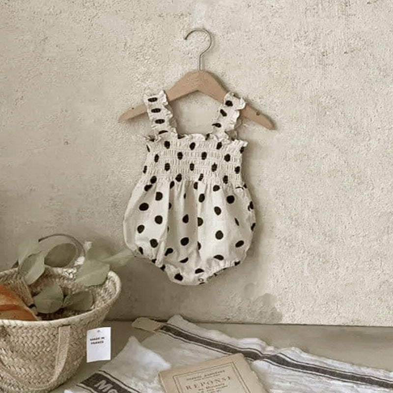 Baby Girl Dot Pattern Sling Onesie & Dress In Summer, MyKids-USA®, Baby & Toddler Outfits, MyKids-USA - Size/Age - 66 (3-6M) - Color - Beige -  -  - JM2305212126-B