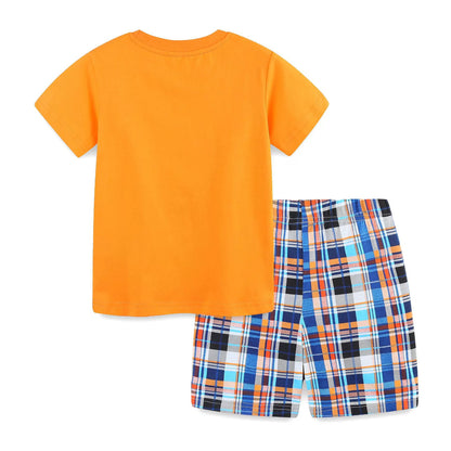 Summer Baby Kids Cartoon Pattern T-shirt and Plaid Shorts Casual Clothing Set for Boys, MyKids-USA®, Baby & Toddler Outfits, MyKids-USA -  -  -  -  -  -  - 