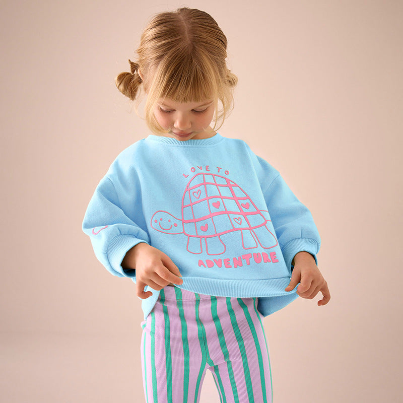 Spring and Autumn Girls Tortoise Cartoon Pattern Long Sleeves Sweatshirt and Striped Pants Clothing Set, MyKids-USA®, Baby & Toddler Outfits, MyKids-USA - Size/Age - 90 (12-24M) - Color - Blue -  -  - TR2507151931-A