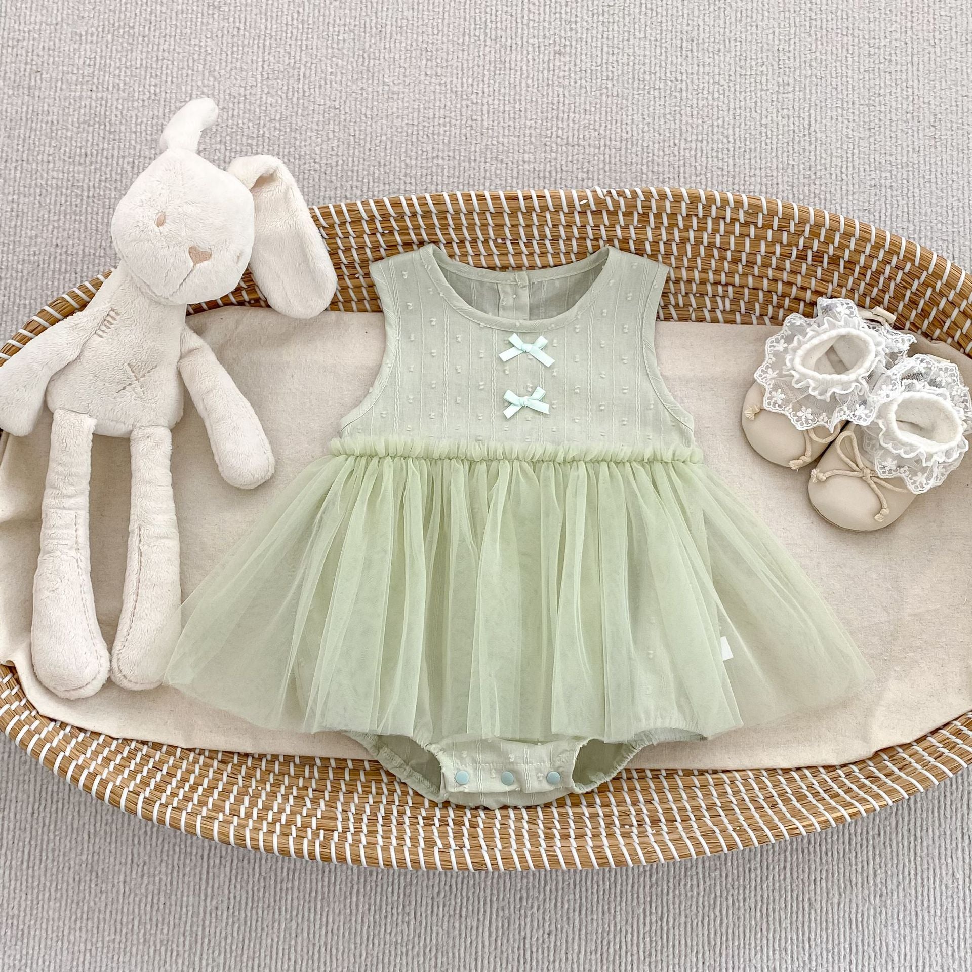 Summer Arrival Baby Girls Sleeveless Dots Pattern Tulle Patchwork Bodysuit, MyKids-USA®, Baby & Children's One-Pieces, MyKids-USA - Size/Age - 66 (3-6M) - Color - Green -  -  - TR2605172357-A.