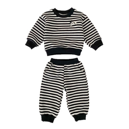 Spring and Autumn Baby Kids Boys Cartoon Pattern Striped Pullover and Pants, MyKids-USA®, Baby & Toddler Outfits, MyKids-USA - Size/Age - 73 (6-9M) - Color - Navy Blue (Dark Blue) -  -  - TR2509102241-A