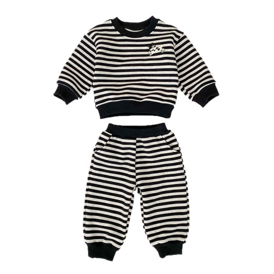 Spring and Autumn Baby Kids Boys Cartoon Pattern Striped Pullover and Pants, MyKids-USA®, Baby & Toddler Outfits, MyKids-USA - Size/Age - 73 (6-9M) - Color - Navy Blue (Dark Blue) -  -  - TR2509102241-A