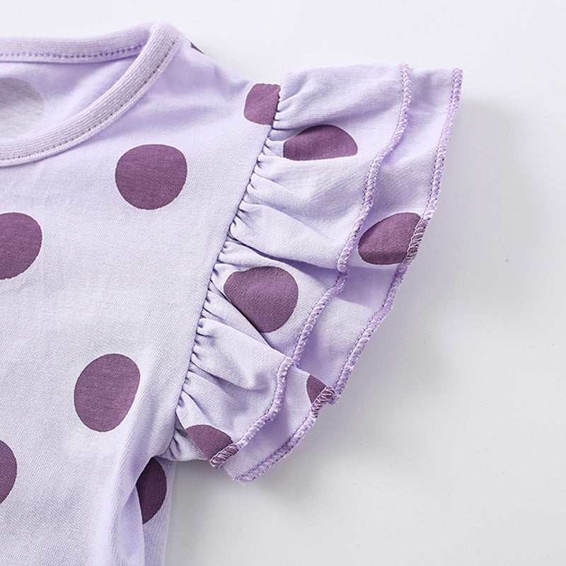 Summer Baby Kids Girls Purple Polka Dots Top And Shorts Clothing Set