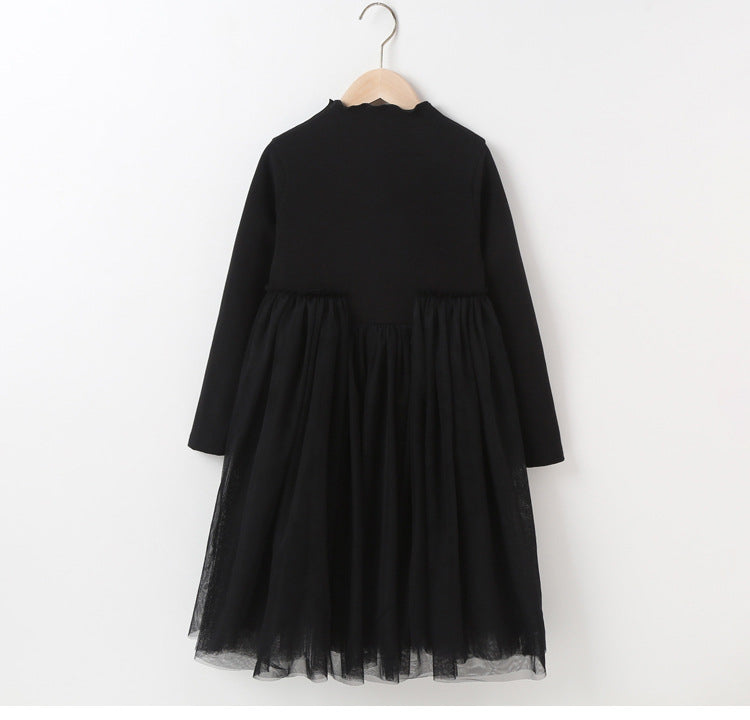 Autumn Arrival Long Sleeves Patchwork Design Plain Dress for Stylish Girls