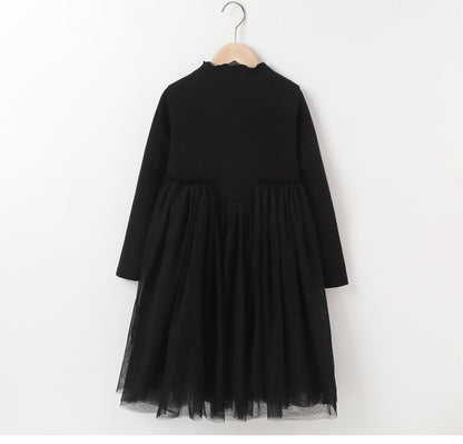 Autumn Arrival Long Sleeves Patchwork Design Plain Dress for Stylish Girls