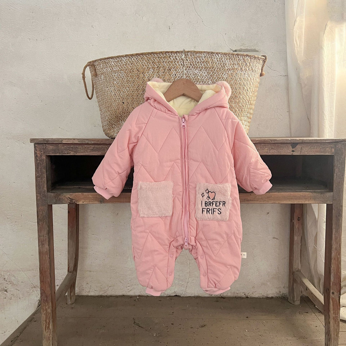 MyKids-USA® Winter Arrival Baby Long Sleeves Warm Letters Pattern Cotton-Padded Hooded Rompers