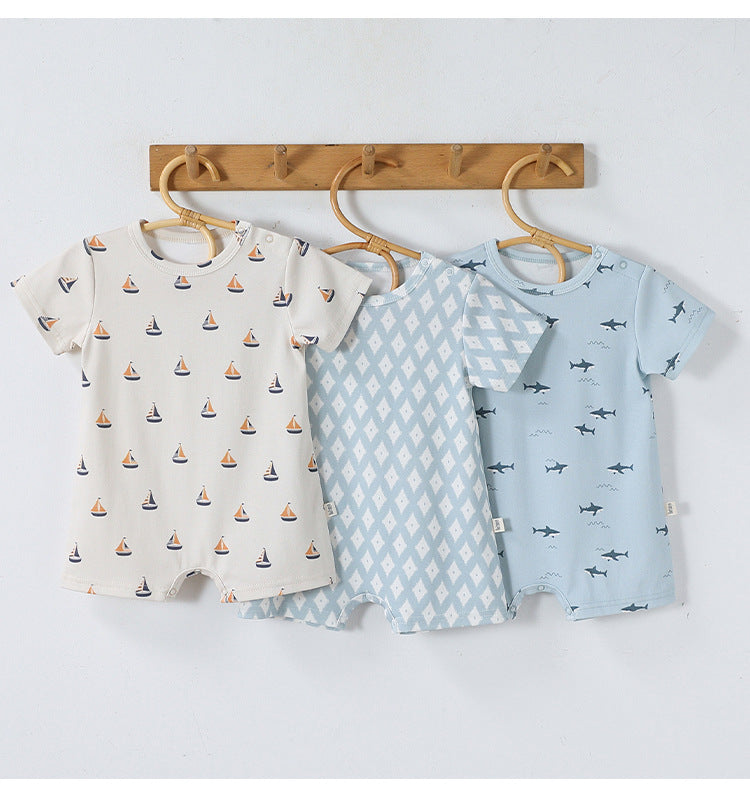 Summer Arrival Baby Short Sleeves Marine and Geometric Pattern Rompers, MyKids-USA®, Baby & Children's One-Pieces, MyKids-USA -  -  -  -  -  -  - .