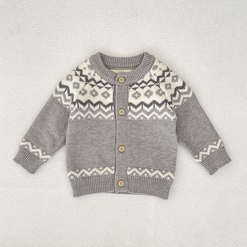 Autumn Arrival Baby Unisex Comfortable Geometric Knitted Long Sleeves Cardigan, MyKids-USA®, Cardigans, MyKids-USA - Size/Age - 66 (3-6M) - Color - Grey -  -  - TR2508022217-A