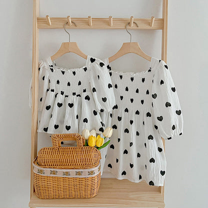 White Heart Pattern Square Neck Outfits