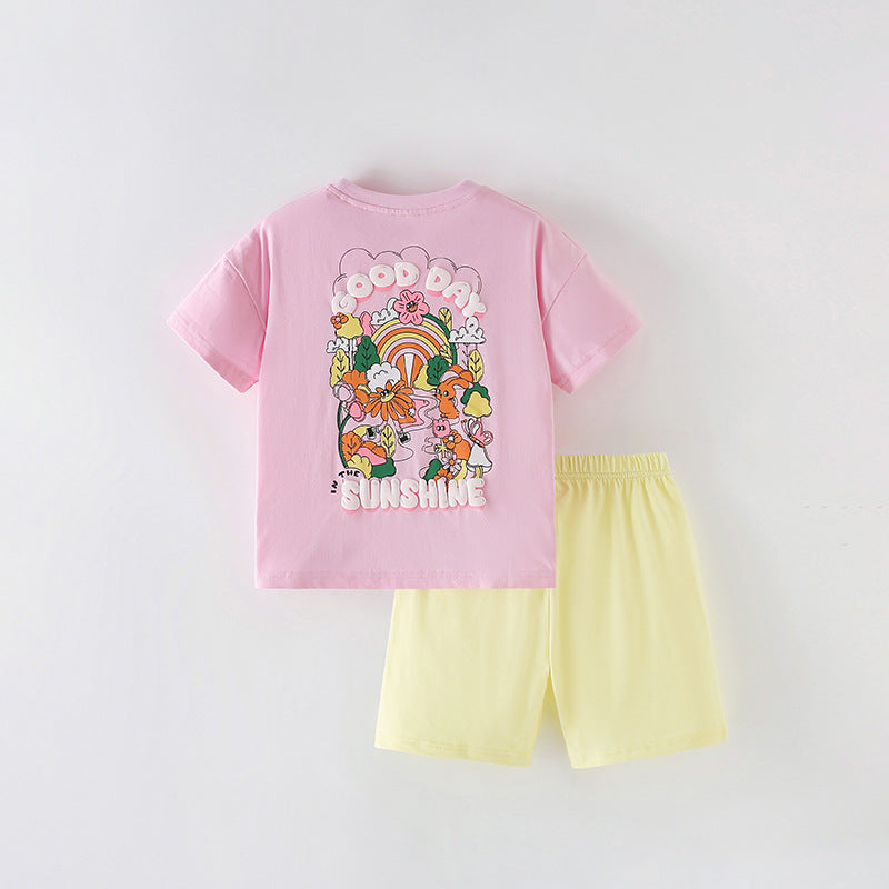 Summer Baby Kids Flowers and Letters Pattern T-shirt and Shorts Clothing Set for Girls, MyKids-USA®, Baby & Toddler Outfits, MyKids-USA -  -  -  -  -  -  - 