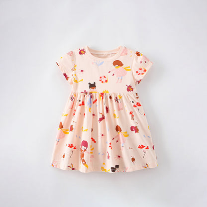 Baby Girl Flower Pattern Crewneck Loose Dress