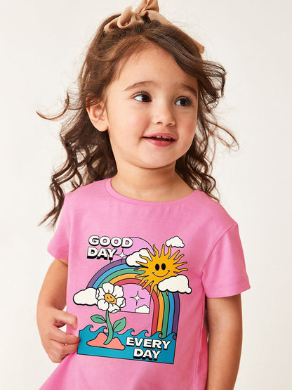 Girls Sunny Day Cartoon T-Shirt And Floral Capri Pants Set