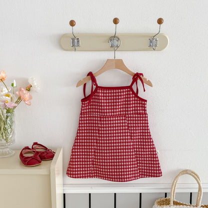 Summer Arrival Baby Girls Cute Plaid Pattern Sleeveless Strap Dress, MyKids-USA®, Baby & Toddler Dresses, MyKids-USA -  -  -  -  -  -  - 