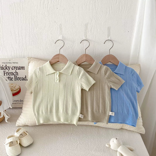 Summer Arrival Baby Kids Unisex Casual Solid Color Short Sleeves Top Knitted Polo Shirt, MyKids-USA®, Baby Activity Tops, MyKids-USA -  -  -  -  -  -  - .