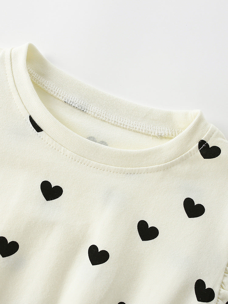 Summer Baby Kids Girls Fly Sleeves Hearts Pattern Dress