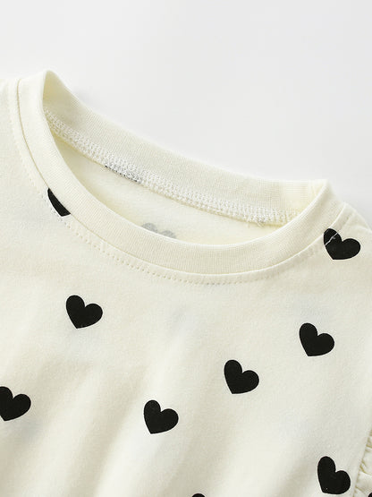 Summer Baby Kids Girls Fly Sleeves Hearts Pattern Dress