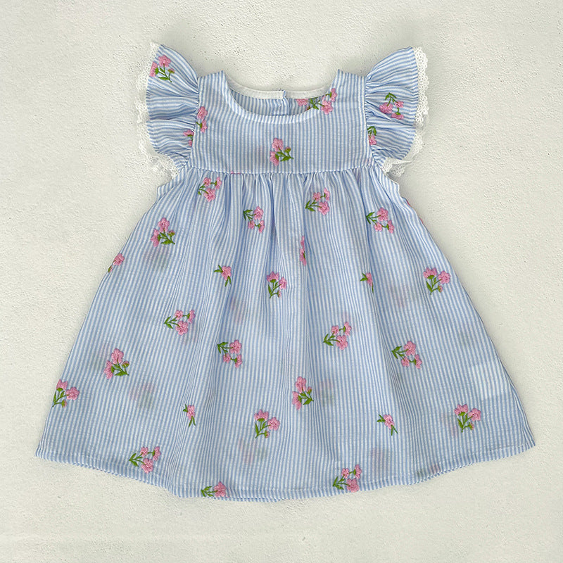 Summer Girls Simple Flowers and Striped Pattern Crew Neck Onesies and Dress – Princess Sister Matching Set, MyKids-USA®, Baby & Toddler Outfits, MyKids-USA -  -  -  -  -  -  - .