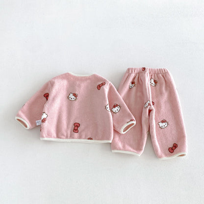 MyKids-USA® Hot Selling Winter Baby Kids Long Sleeves Fleeece-Lined Cartoon Top and Pants Set