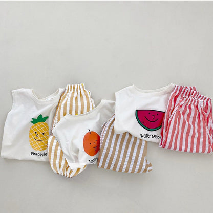 MyKids-USA® Arrival Summer Baby Kids Sleeveless Fruits Cartoon Vest and Striped Pants Clothing Set