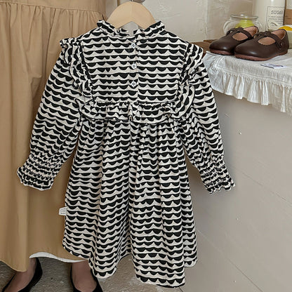 Arrival Autumn Girls Wave Print Stand Collar Ruffle Hem Dress, MyKids-USA®, Baby & Toddler Dresses, MyKids-USA -  -  -  -  -  -  - 