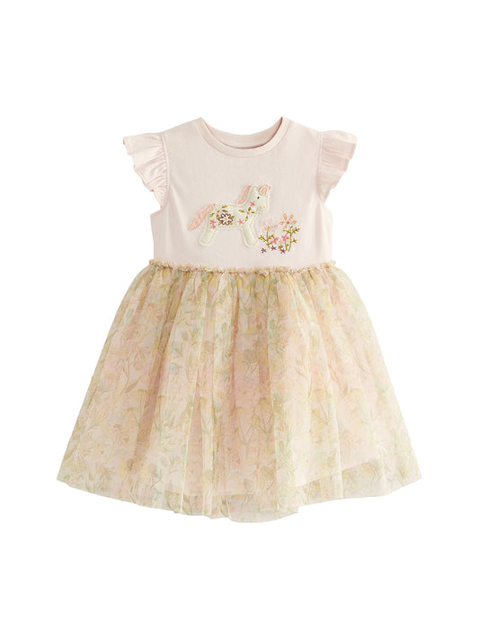 Spring And Summer Baby Girls Short Sleeves Unicorn Cartoon Floral Chiffon Dress, MyKids-USA®, Baby & Toddler Dresses, MyKids-USA - Size/Age - 90 (12-24M) - Color - Light Pink -  -  - TR2312101137-A