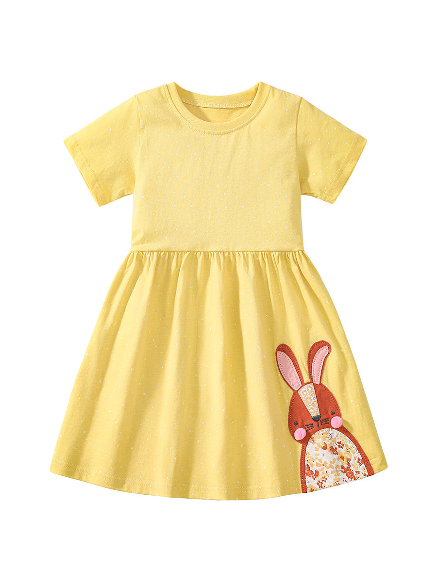 Summer Arrival Girls’ Rabbits Pattern Crew Neck Short Sleeves Yellow Dress, MyKids-USA®, Baby & Toddler Dresses, MyKids-USA - Size/Age - 90 (12-24M) - Color - Yellow -  -  - TR2412032334-A