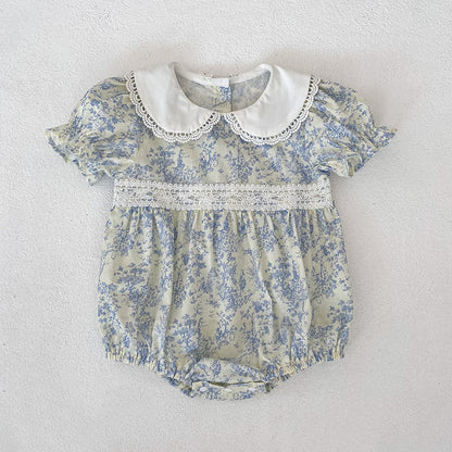 Summer Girls Flowers Pattern Lace Trim Collar Onesies and Dress – Princess Sister Matching Set, MyKids-USA®, Baby & Children's One-Pieces, MyKids-USA - Size/Age - 66 (3-6M) - Color - Beige -  -  - TR2604182333-A.