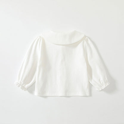 Autumn Hot Selling Baby Kids Girls Long Sleeves Plain Single Breasted Shirt with Embroidered Collar, MyKids-USA®, Shirts, MyKids-USA -  -  -  -  -  -  - 