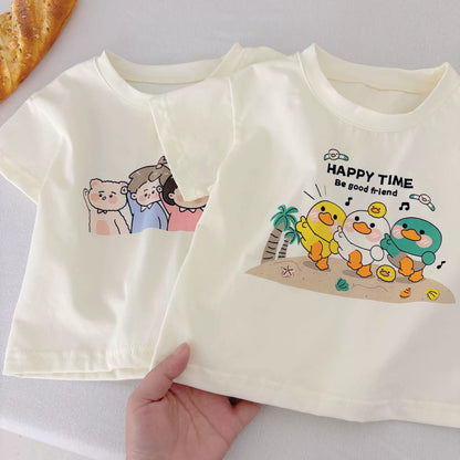 Summer Hot Selling Baby Kids Unisex Short Sleeves Cartoon Printed T-shirt and Plaid Shorts Clothing Set, MyKids-USA®, Baby & Toddler Outfits, MyKids-USA -  -  -  -  -  -  - 