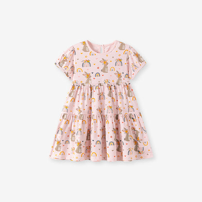 Summer Arrival Cartoon Pattern Short Sleeves Crew Neck Dress for Stylish Girls, MyKids-USA®, Baby & Toddler Dresses, MyKids-USA - Size/Age - 90 (12-24M) - Color - Pink -  -  - TR2602051502-A.