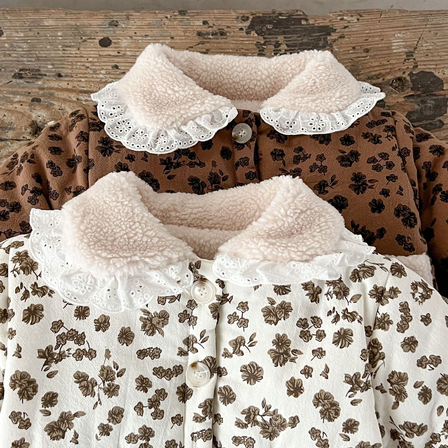 Baby Girl Jacquard Lapel Combo Two Pockets Thickened Long Sleeves Cardigan Coat In Winter