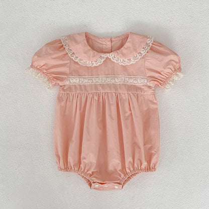 Summer Girls Flowers Pattern Embroidered Lace Trim Onesies and Dress – Princess Sister Matching Set, MyKids-USA®, Baby & Children's One-Pieces, MyKids-USA - Size/Age - 66 (3-6M) - Color - Light Pink -  -  - TR2604192314-A.