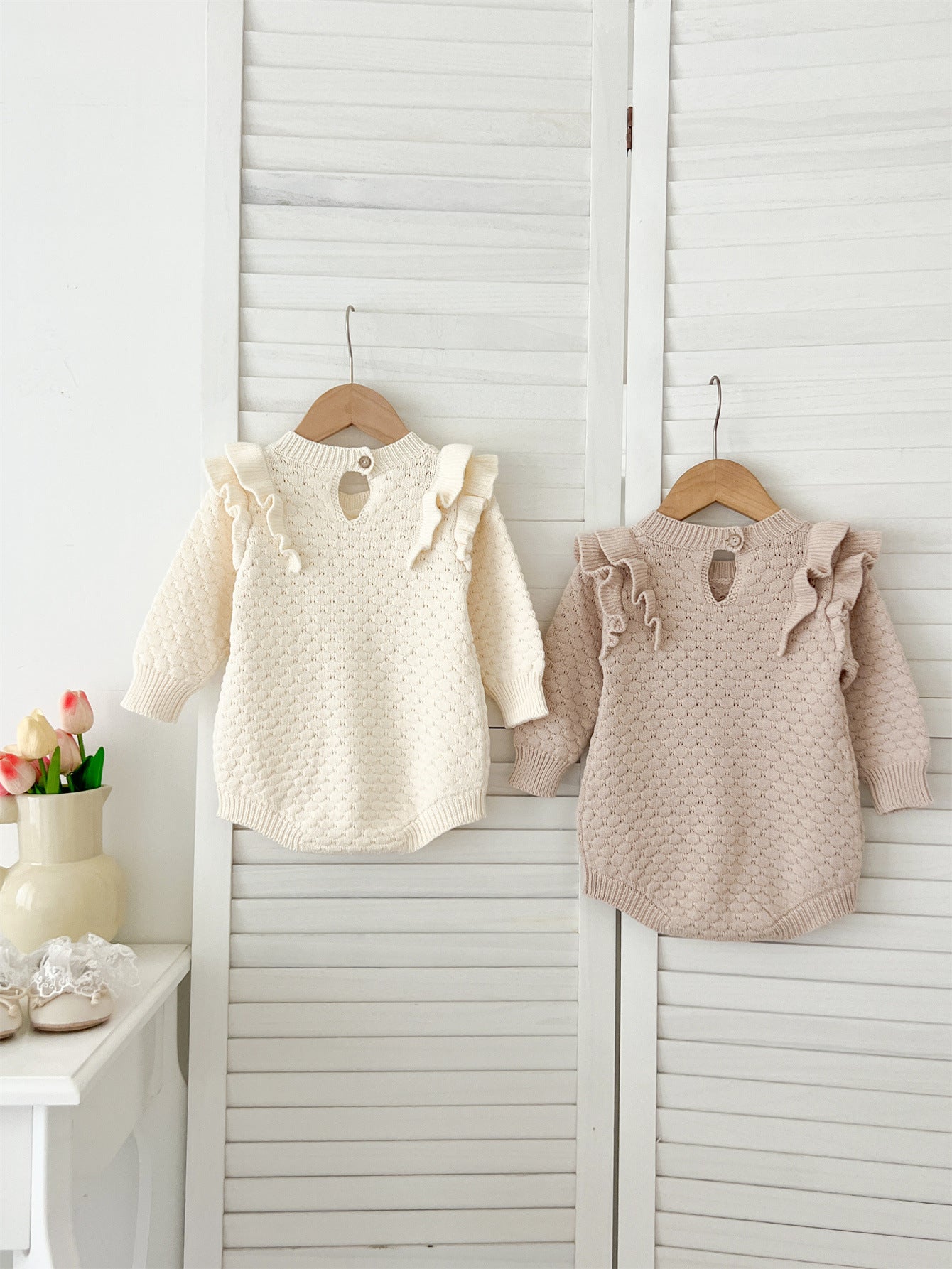 Autumn Arrival Baby Girls Long Sleeves Geomatric Design Solid Color Crew Neck Knitted Onesies, MyKids-USA®, Baby One-Pieces, MyKids-USA -  -  -  -  -  -  - 