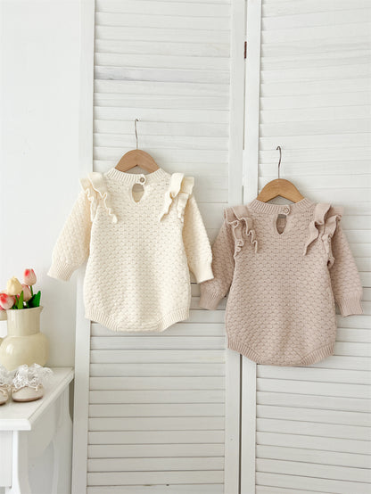 Autumn Arrival Baby Girls Long Sleeves Geomatric Design Solid Color Crew Neck Knitted Onesies, MyKids-USA®, Baby One-Pieces, MyKids-USA -  -  -  -  -  -  - 