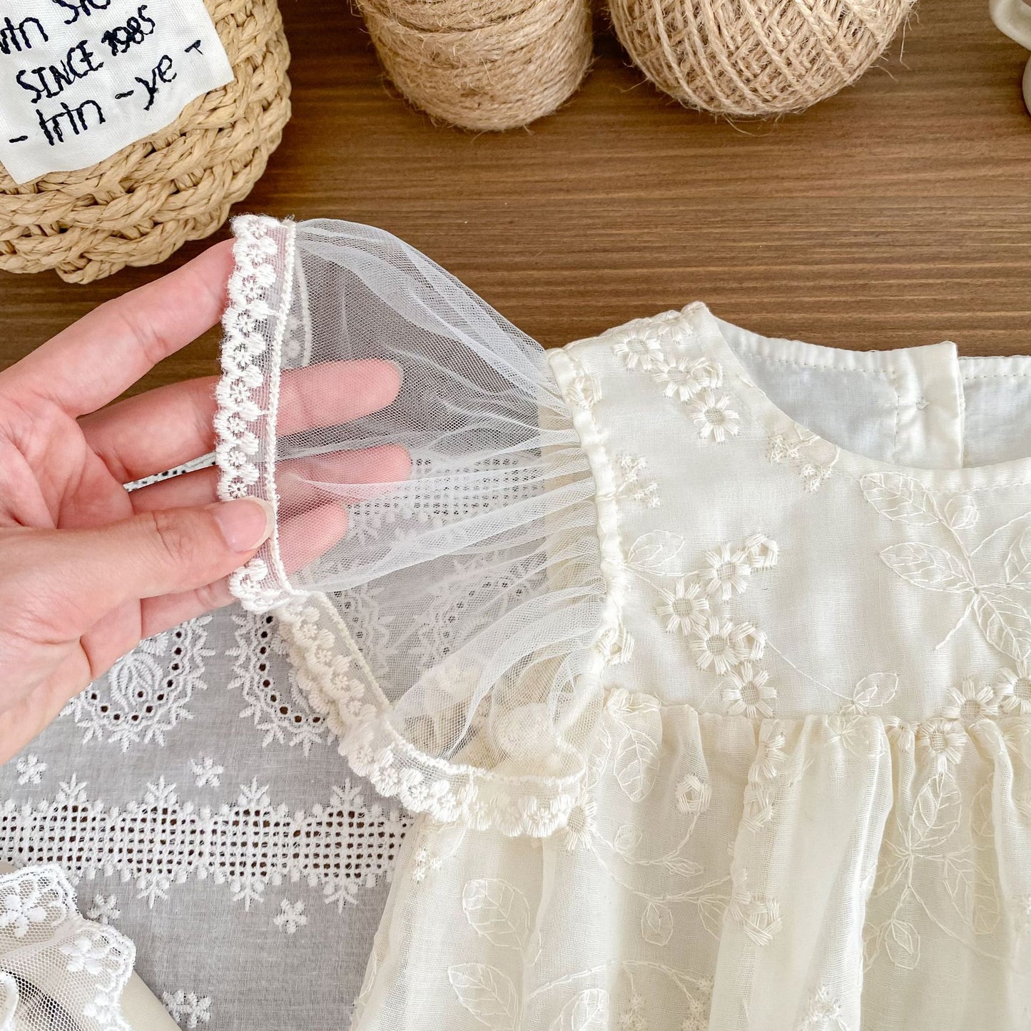 Summer Arrival Baby Girls Apricot Tulle Fly Sleeves Flowers Embroidered Pattern Onesies, MyKids-USA®, Baby One-Pieces, MyKids-USA -  -  -  -  -  -  - 