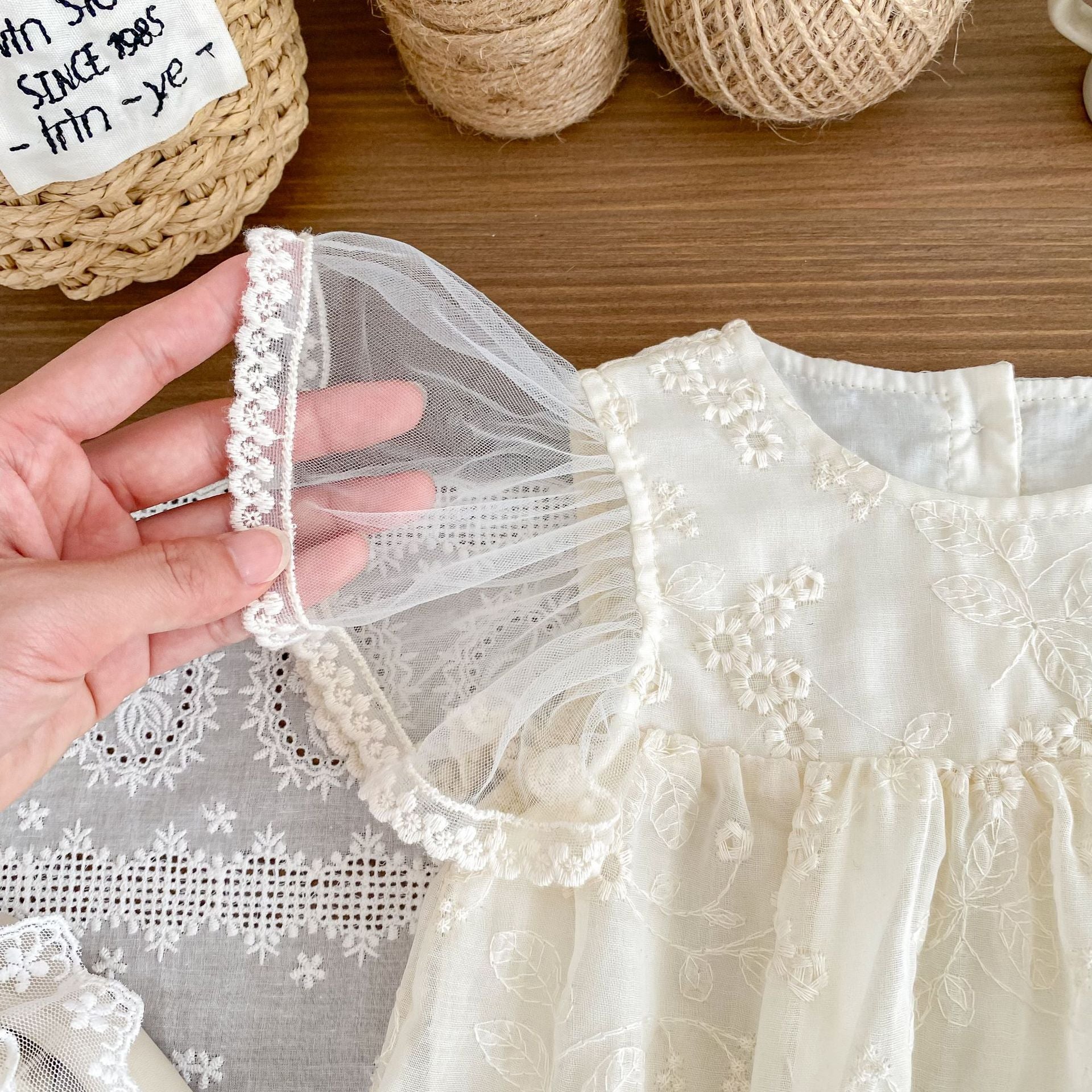 Summer Arrival Baby Girls Apricot Tulle Fly Sleeves Flowers Embroidered Pattern Onesies, MyKids-USA®, Baby One-Pieces, MyKids-USA -  -  -  -  -  -  - 