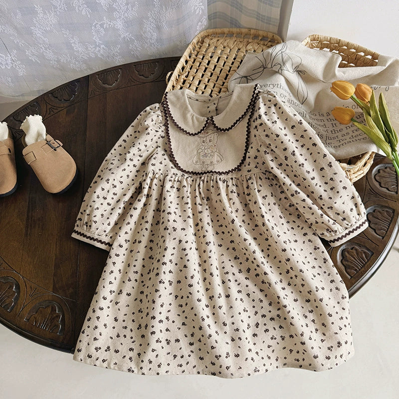 Arrival Autumn Girls Teddy Bear Embroidery and Floral Pattern Long Sleeves Dress, MyKids-USA®, Baby & Toddler Dresses, MyKids-USA - Size/Age - 90 (12-24M) - Color - Coffee -  -  - TR2508072324-A