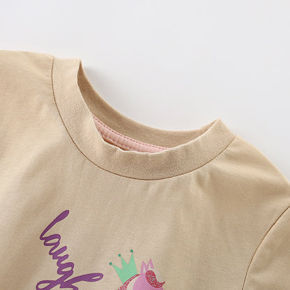 Summer Kids’ Cartoon Horse and Letters Pattern T-shirt in European and American Style, MyKids-USA®, Baby & Toddler Tops, MyKids-USA -  -  -  -  -  -  - 