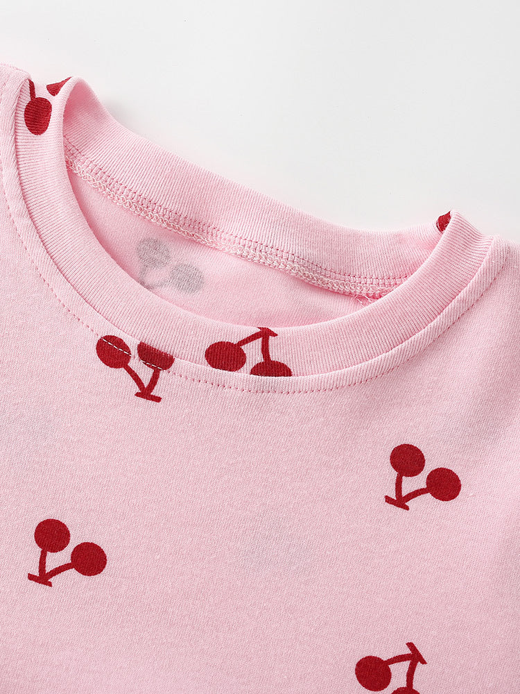 Summer Baby Kids Girls Short Sleeves Cherry Pattern Dress