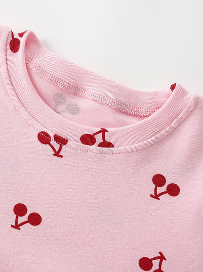 Summer Baby Kids Girls Short Sleeves Cherry Pattern Dress