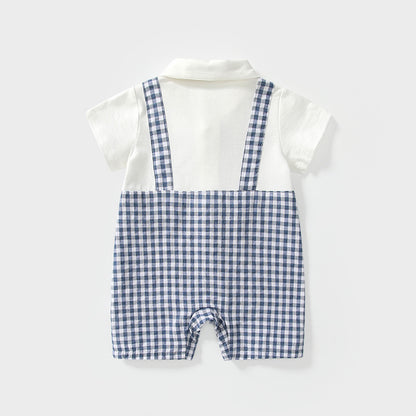 Summer Arrival Baby Boys Short Sleeves Cute Plaid Pattern Preppy Style Rompers, MyKids-USA®, Baby One-Pieces, MyKids-USA -  -  -  -  -  -  - 