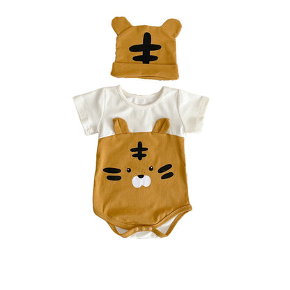 Summer Arrival Baby Short Sleeves Tiger Pattern Color Patchwork Bodysuit