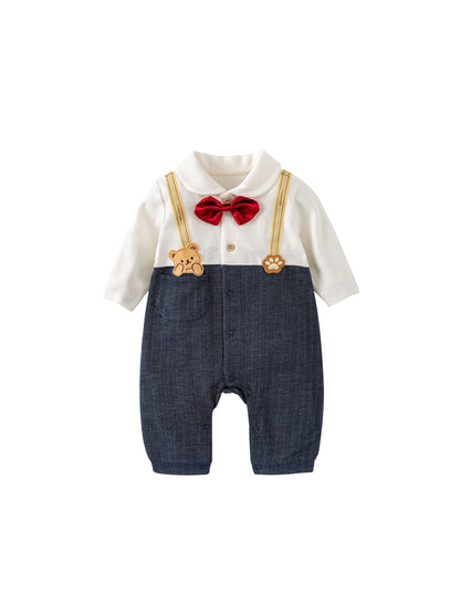 MyKids-USA® Autumn Arrival Baby Boys Long Sleeves Cute Cartoon Pattern Color Patchwork Rompers