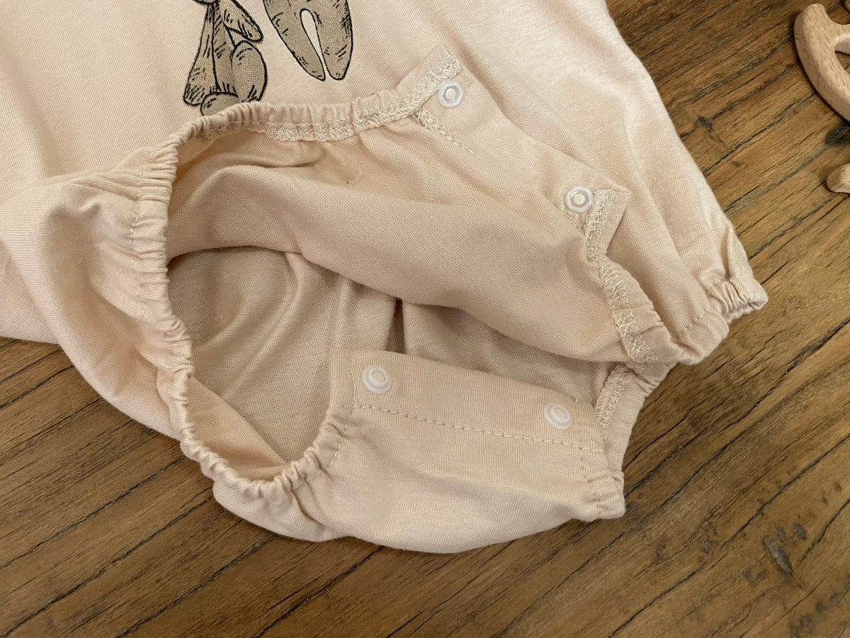 Summer Arrival Baby Short Sleeves Cartoon and Letters Pattern Bodysuit