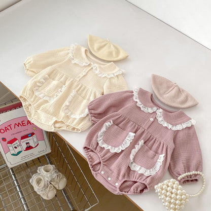 Spring Arrival Baby Girls Long Sleeves Peter Pan Collar Pocketed Bodysuits Onesies, MyKids-USA®, Baby One-Pieces, MyKids-USA -  -  -  -  -  -  - 